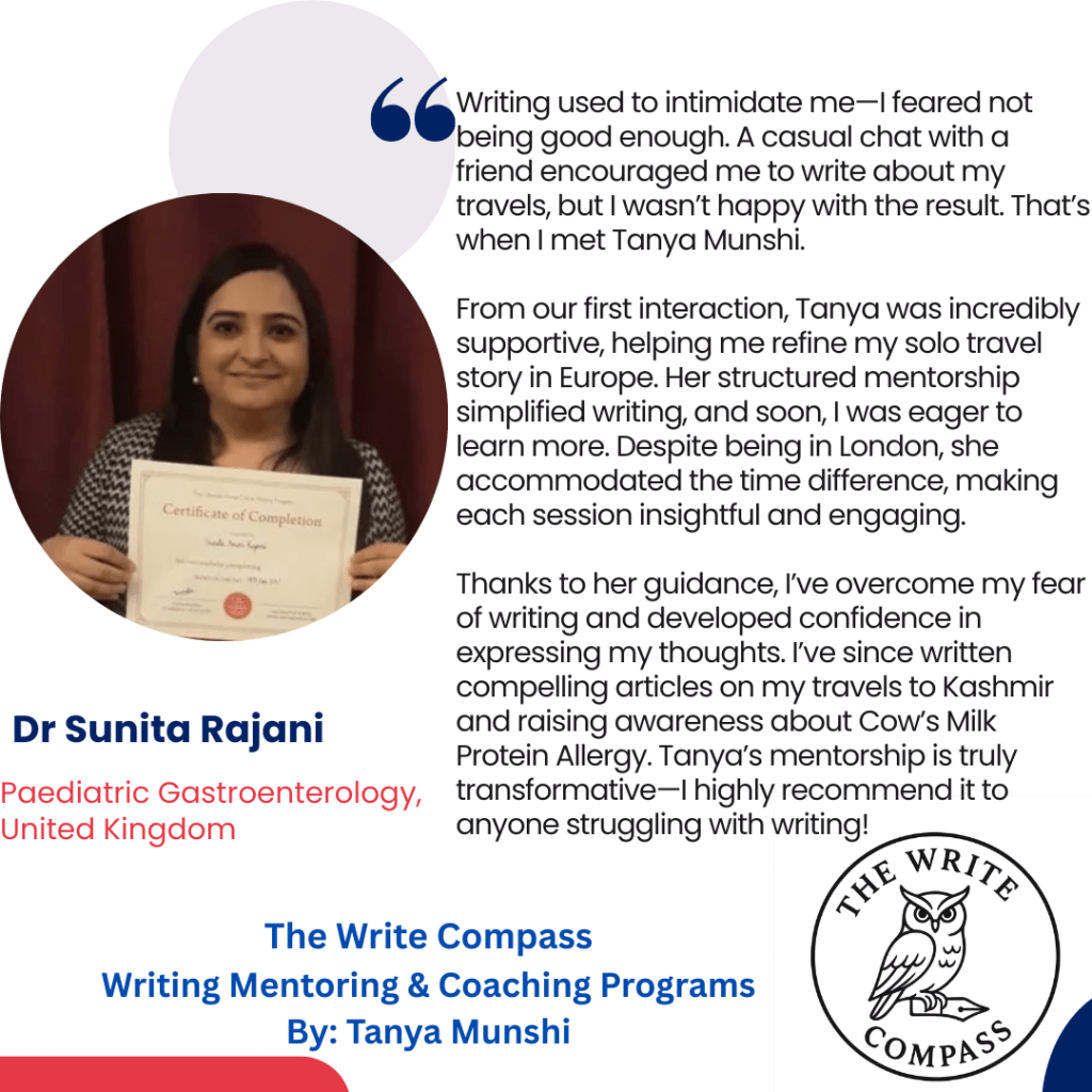 Dr Sunita Rajani Testimonial for The Write Compass